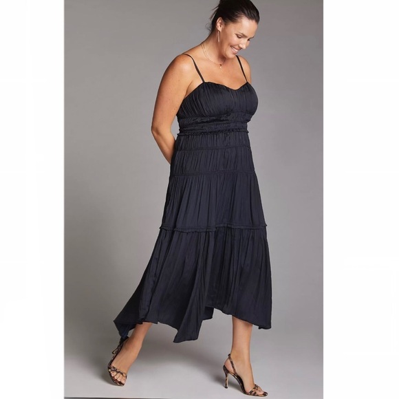 Anthropologie Silky Ruched Slip Dress in Black - Picture 6 of 16